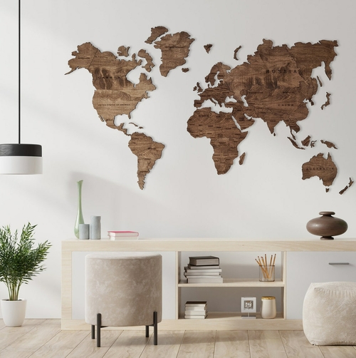 Wood World Map, Wooden Wall Decor, Home Decor, Travels Gift, Home Decor